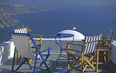 Balcony overlooking Greek Sea and Islands