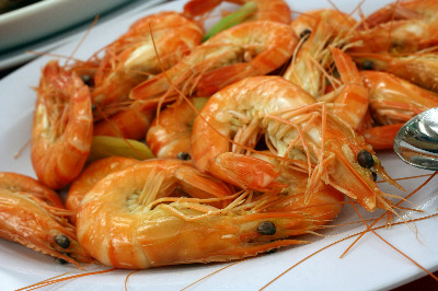 Freshly cooked prawns